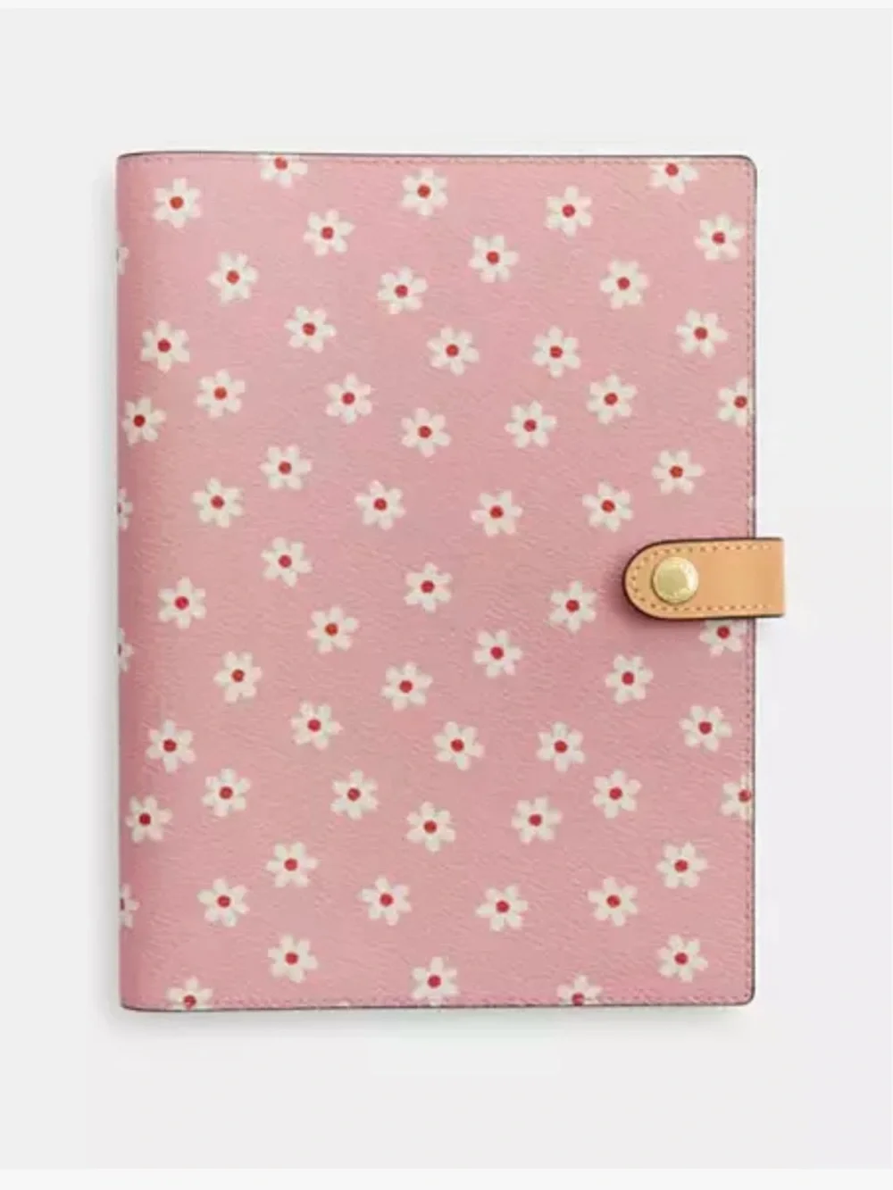 Coach Outlet Pink Floral Leather Notebook with Tan Snap